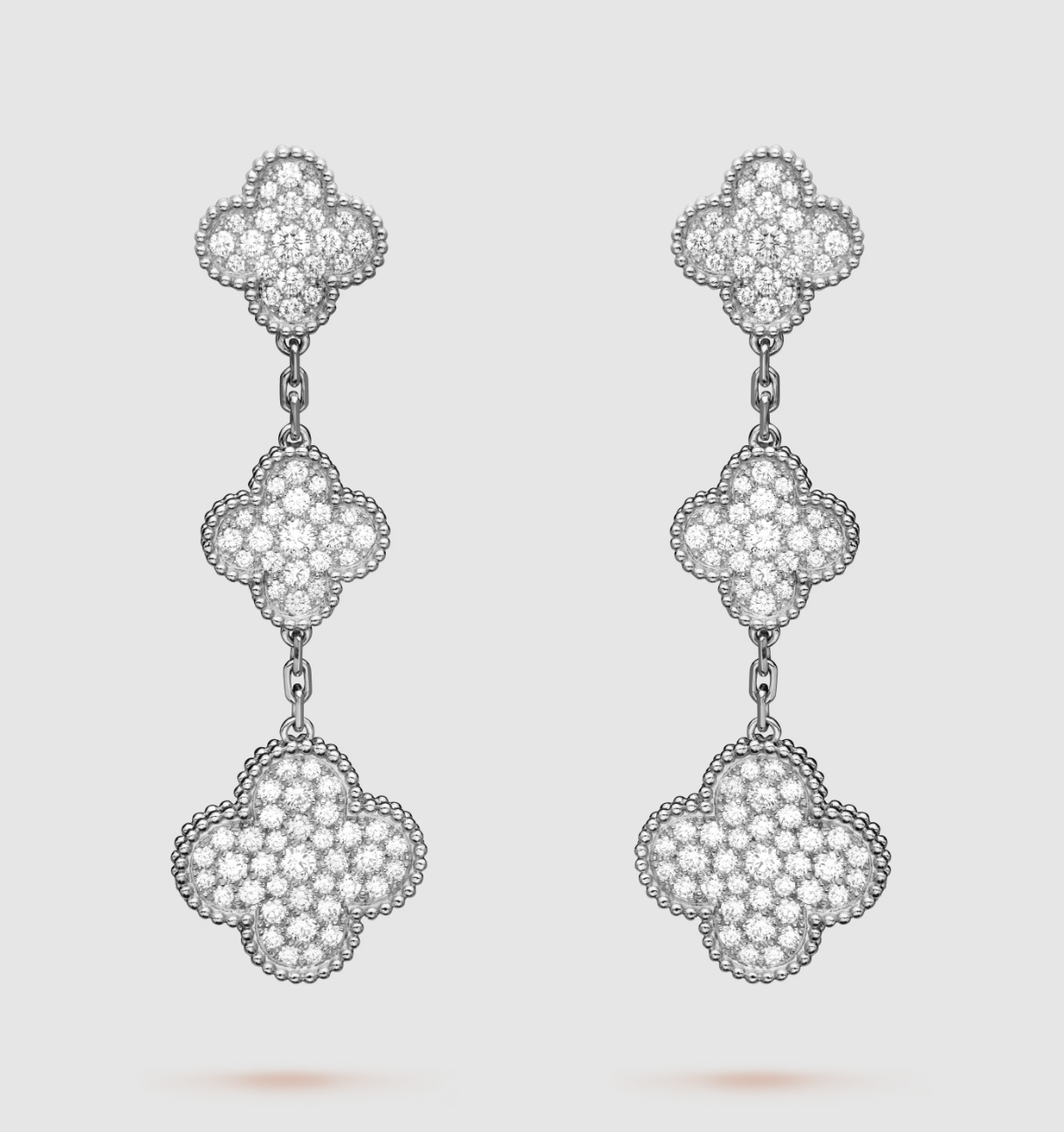 [GALE]CLOVER 3 MOTIF DIAMOND SILVER DROP EARRINGS