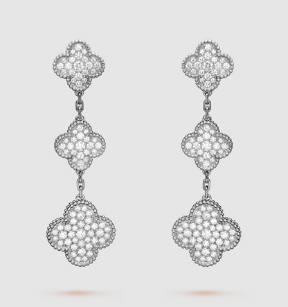 [GALE]CLOVER 3 MOTIF DIAMOND SILVER DROP EARRINGS