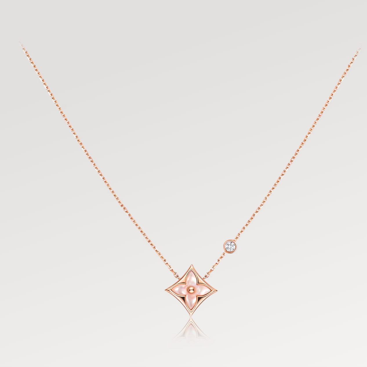 [GALE]STAR PINK MOP 1 DIAMOND PINK GOLD NECKLACE