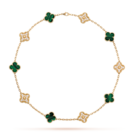 [GALE]CLOVER 10 MOTIFS MALACHITE DIAMOND NECKLACE