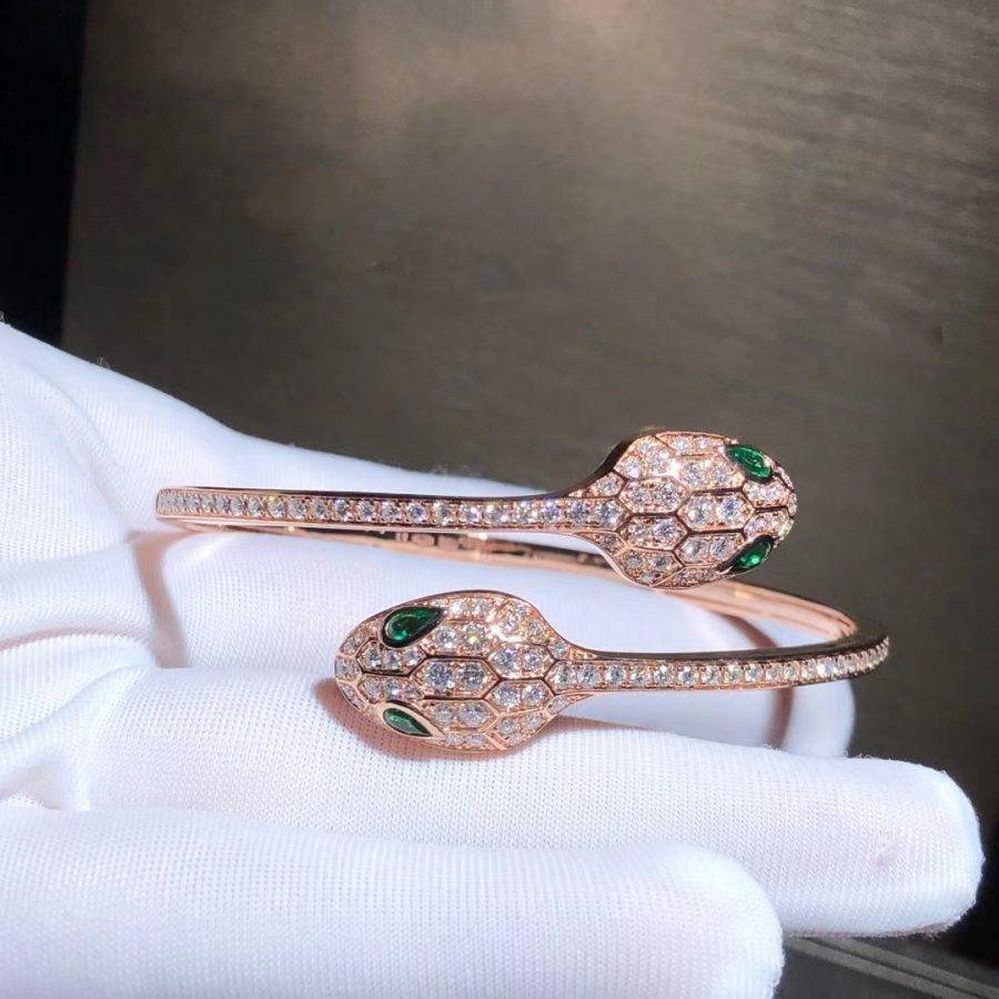 [GALE]SERPENTI BRACELET PINK GOLD MALACHITE DIAMOND DOUBLE SNAKE