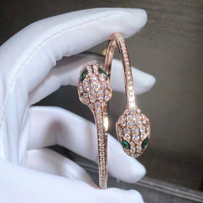 [GALE]SERPENTI BRACELET PINK GOLD MALACHITE DIAMOND DOUBLE SNAKE