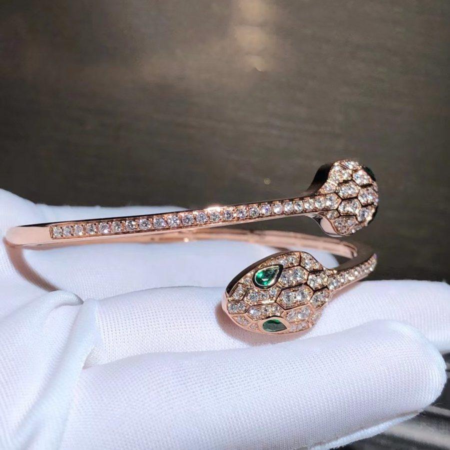[GALE]SERPENTI BRACELET PINK GOLD MALACHITE DIAMOND DOUBLE SNAKE
