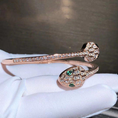 [GALE]SERPENTI BRACELET PINK GOLD MALACHITE DIAMOND DOUBLE SNAKE
