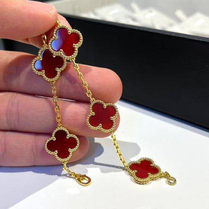 [GALE]CLOVER 5 MOTIFS RED AGATE  BRACELET