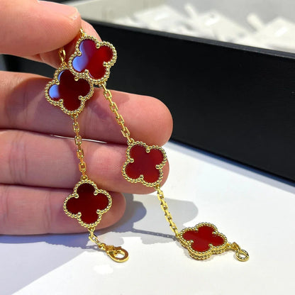 [GALE] CLOVER 5 MOTIF RED CORNELIAN BRACELET COLLECTION