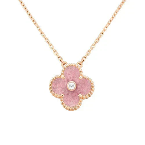 [GALE]CLOVER 15MM DIAMOND RHODONITE NECKLACE