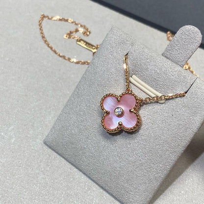 [GALE]CLOVER 15MM DIAMOND PINK MOP NECKLACE