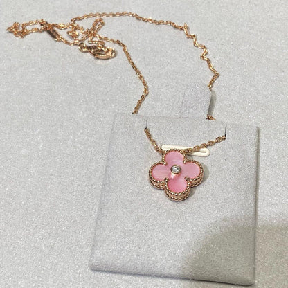 [GALE]CLOVER 15MM DIAMOND PINK MOP NECKLACE