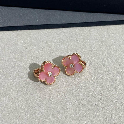 [GALE]CLOVER MEDIUM 1 DIAMOND PINK EARRINGS