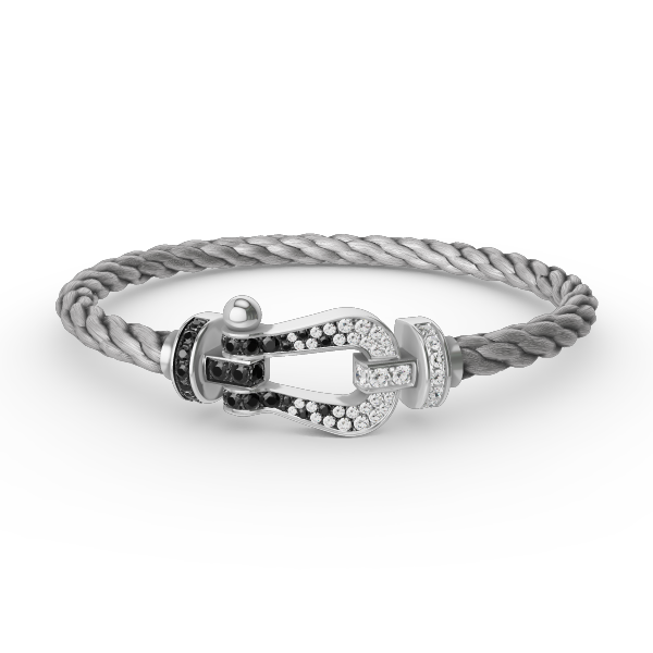 [GALE]FORCE LARGE HORSESHOE BLACK WHITE DIAMOND BRACELET SILVER