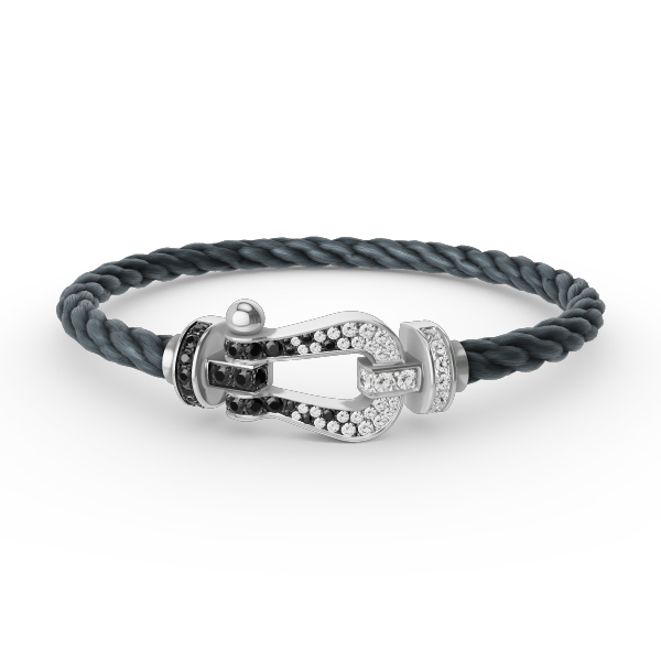[GALE]FORCE LARGE HORSESHOE BLACK WHITE DIAMOND BRACELET SILVER