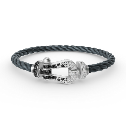 [GALE]FORCE LARGE HORSESHOE BLACK WHITE DIAMOND BRACELET SILVER