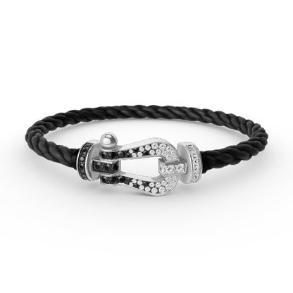 [GALE]FORCE LARGE HORSESHOE BLACK WHITE DIAMOND BRACELET SILVER