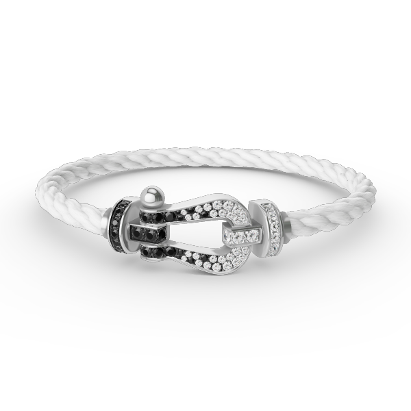 [GALE]FORCE LARGE HORSESHOE BLACK WHITE DIAMOND BRACELET SILVER