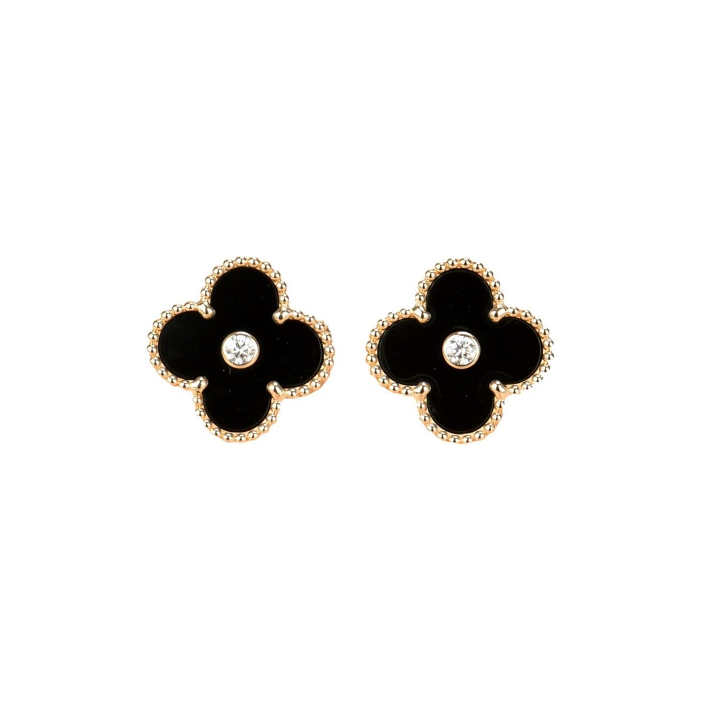 [GALE]CLOVER MEDIUM 1 MOTIFS ONYX DIAMOND EARRINGS