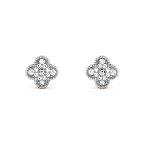 [GALE]CLOVER 1 MOTIFS DIAMOND STUD EARRINGS SILVER