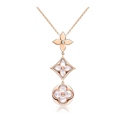 [GALE]COLOR BLOSSOM LARIAT NECKLACE PINK GOLD WHITE MOTHER PEARL AND DIAMOND