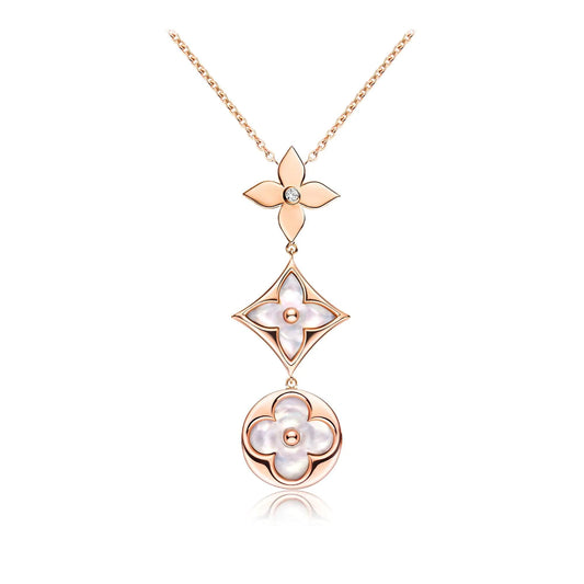 [GALE]COLOR BLOSSOM LARIAT NECKLACE PINK GOLD WHITE MOTHER PEARL AND DIAMOND