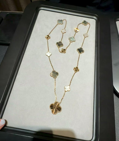 [GALE]DETACHABLE CLOVER 15(11+4) FLOWER ROSE GOLD NECKLACE SET