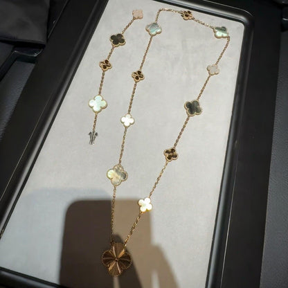 [GALE]DETACHABLE CLOVER 15(11+4) FLOWER ROSE GOLD NECKLACE SET