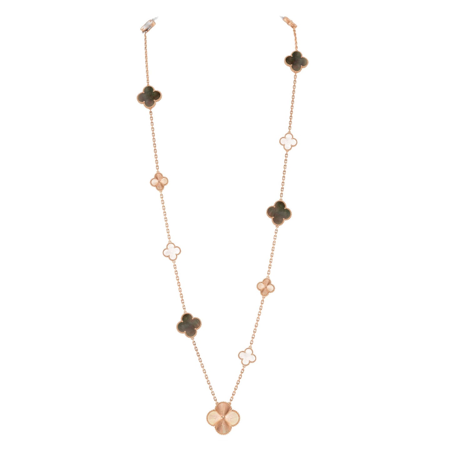[GALE]DETACHABLE CLOVER 15(11+4) FLOWER ROSE GOLD NECKLACE SET