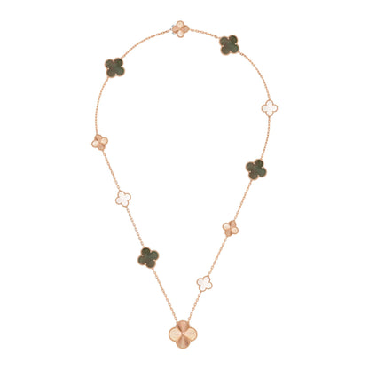 [GALE]DETACHABLE CLOVER 15(11+4) FLOWER ROSE GOLD NECKLACE SET