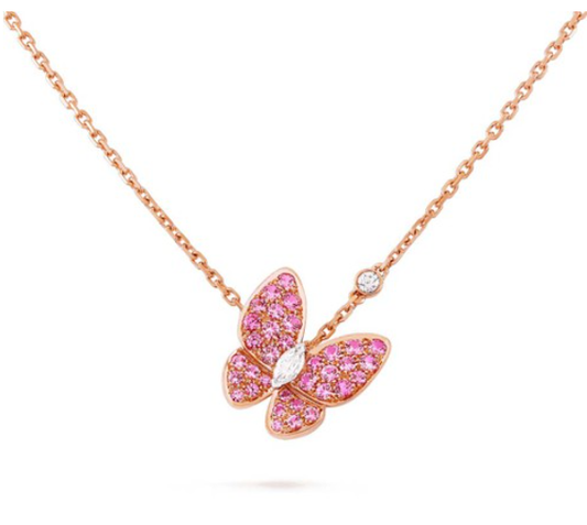 [GALE]BUTTERFLY RED DIAMOND ROSE GOLD NECKLACE
