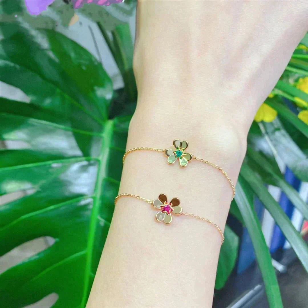 [GALE]FRIVOLE GOLD FLOWER PINK MALACHITE BRACELET