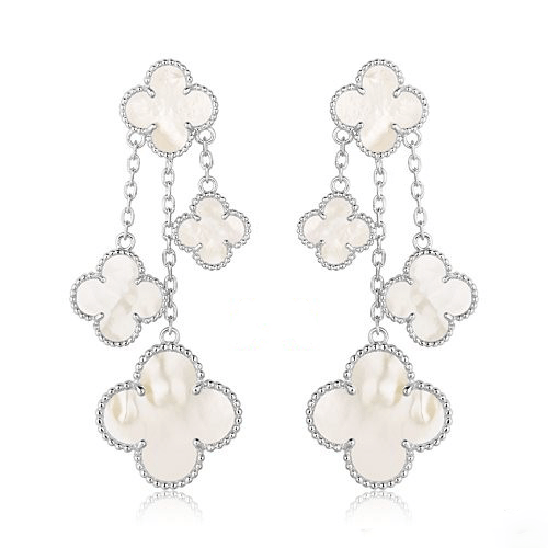 [GALE]CLOVER EARRINGS WHITE MOP 4 MOTIFS SILVER