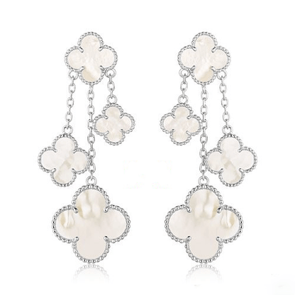 [GALE]CLOVER EARRINGS WHITE MOP 4 MOTIFS SILVER