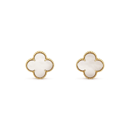 [GALE]CLOVER MEDIUM 1 MOTIFS  WHITE MOP STUD EARRINGS