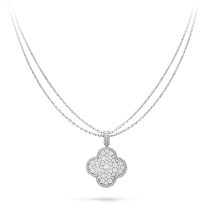 [GALE]CLOVER 25MM SILVER FULL DIAMOND BIG CLOVER NECKLACE