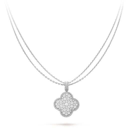 [GALE]CLOVER 25MM SILVER FULL DIAMOND BIG CLOVER NECKLACE