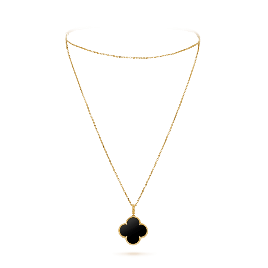 [GALE]CLOVER 25MM GOLD ONYX BIG CLOVER NECKLACE
