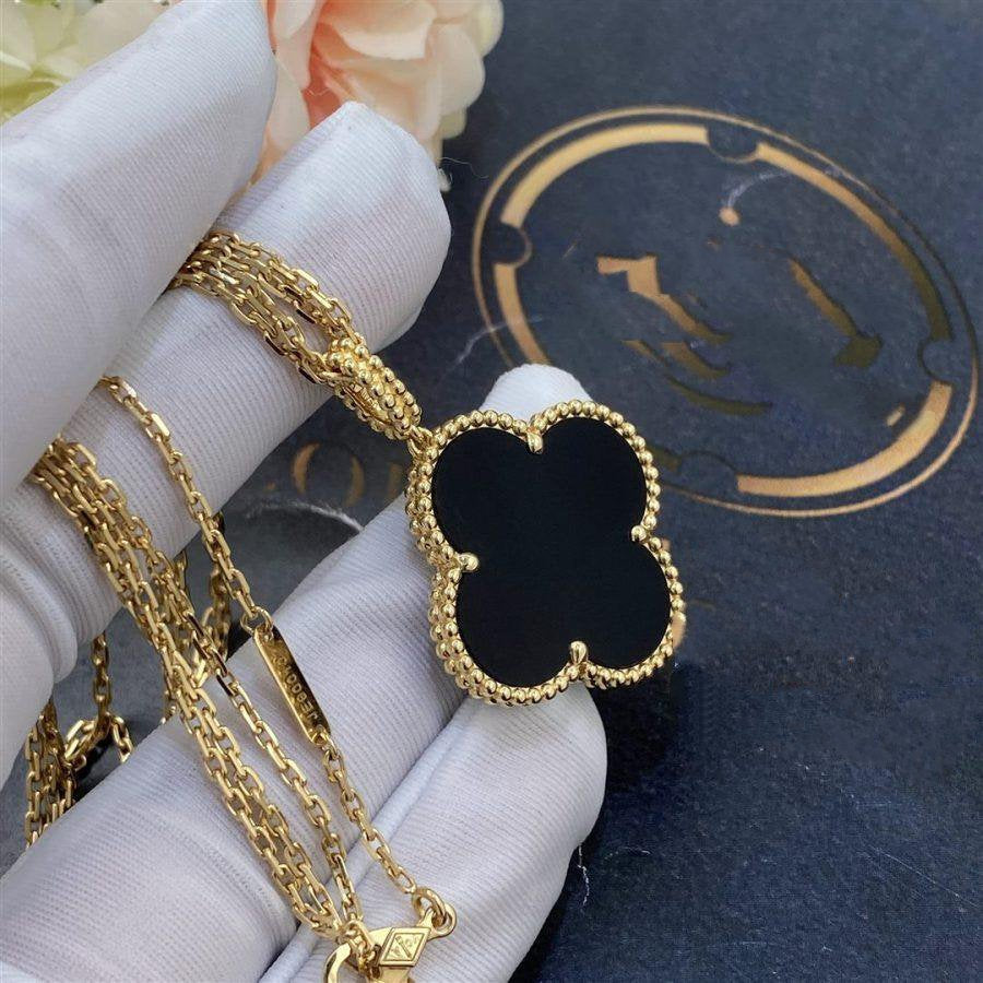 [GALE]CLOVER 25MM GOLD ONYX BIG CLOVER NECKLACE
