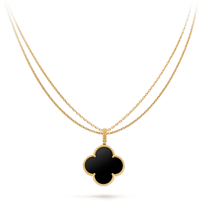 [GALE]CLOVER 25MM GOLD ONYX BIG CLOVER NECKLACE