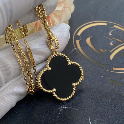 [GALE]CLOVER 25MM GOLD ONYX BIG CLOVER NECKLACE