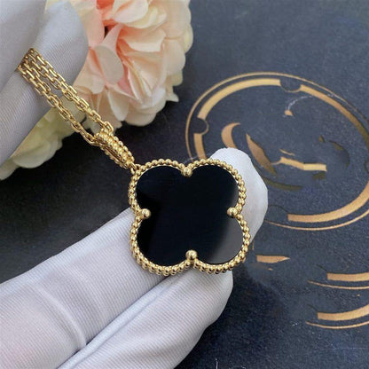 [GALE]CLOVER 25MM GOLD ONYX BIG CLOVER NECKLACE
