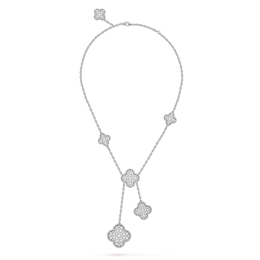 [GALE]CLOVER 5 MOTIFS SILVER DIAMONDS NECKLACE
