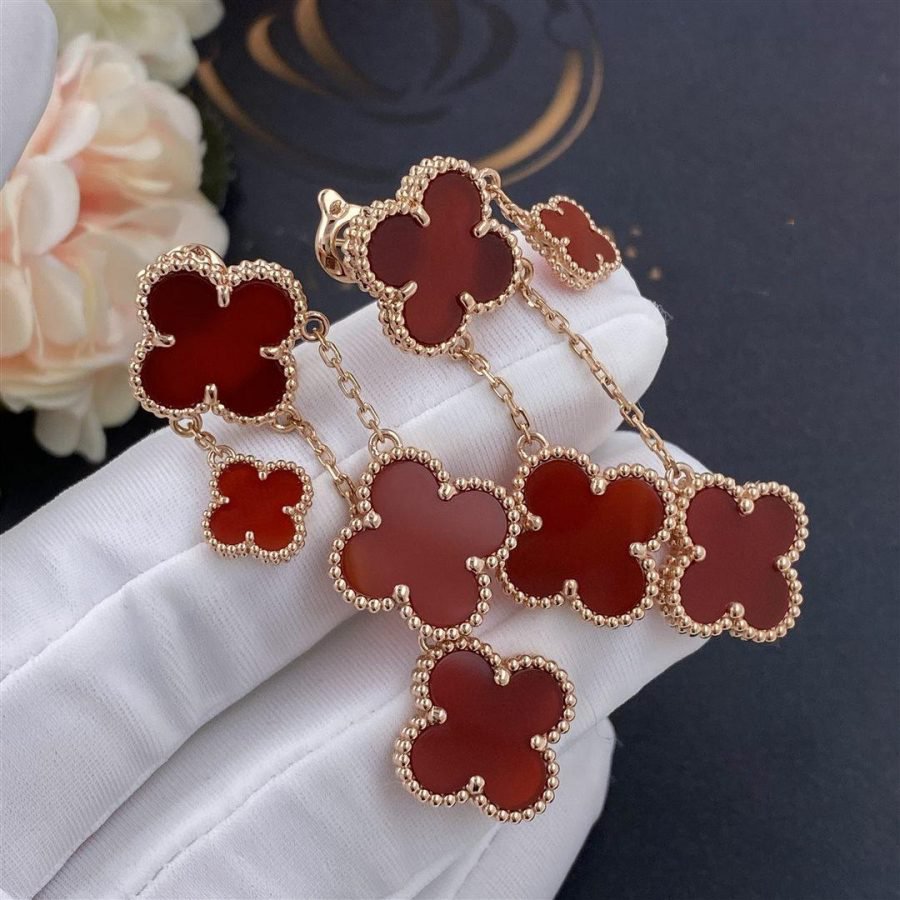 [GALE]CLOVER EARRINGS CARNELIAN 4 MOTIFS PINK GOLD