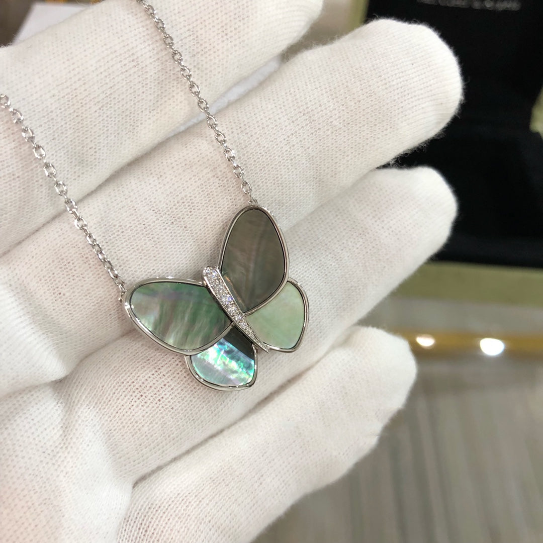 [GALE]LARGE BUTTERFLY SILVER PENDANT DIAMOND NECKLACE