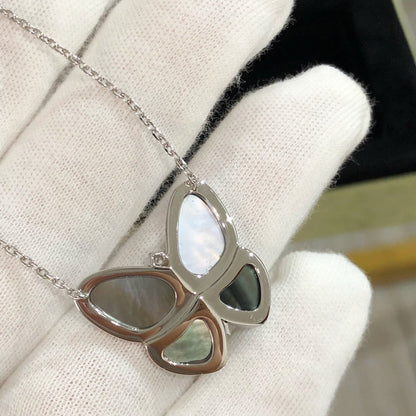 [GALE]LARGE BUTTERFLY SILVER PENDANT DIAMOND NECKLACE