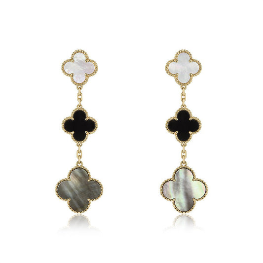 [GALE]CLOVER EARRINGS GOLD ONYX MOP 3 MOTIF